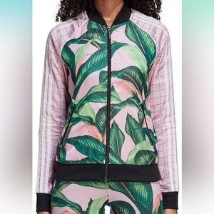 Adidas x Farm Rio Sz S Pink Palm Tropical Leaf Pattern Track Jacket Full Zip